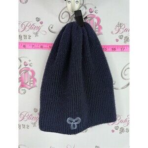 TNA BEANIE KNIT hat winter Navy Knit Beanie with Whimsical Embroidery blur